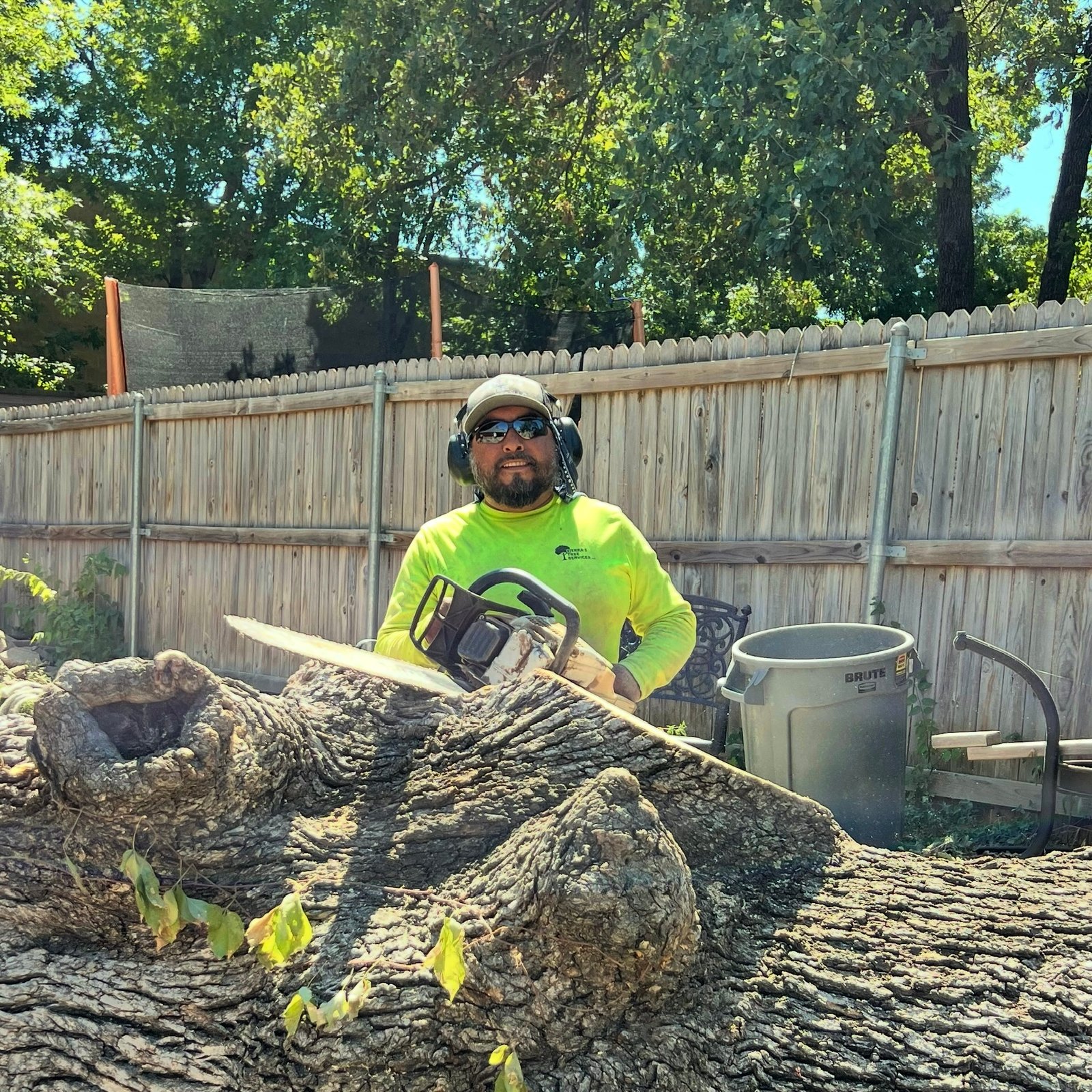 Photo of Mr. Sierra standing next to a knocked down tree stump.